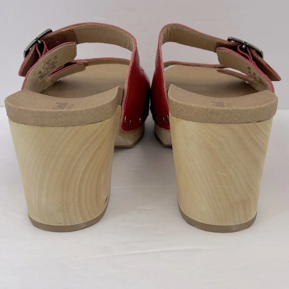 Dr Scholl’s SHOES, ORIGINAL VIBE PLATFORM, HEELED SLIDE SANDALS, RED LEATHER 11